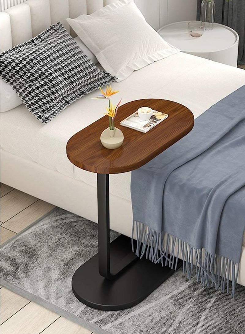 BEIRUI C-Shaped Side Table - Slide Under Sofa End Table, Rustic Wood Look Accent Table with Metal Frame, Modern Laptop/Snack Table for Living Room, Bedroom & Office, Easy Assembly (45×60×28cm) - Image 3